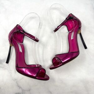 CASADEI Candylux Blade Chrome Metallic Ankle Strap Stiletto Sandal Heels Pink 35